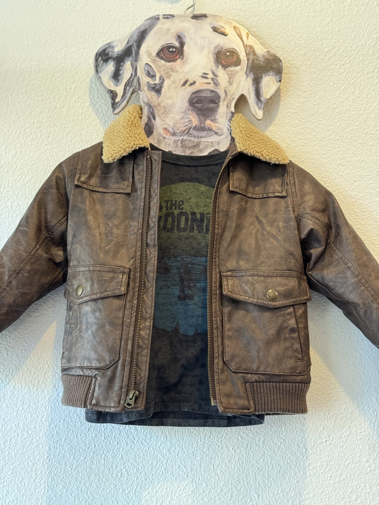 Vegan Leather Bomber Jacket - Size 5 Kids (Top Gun Inspired)