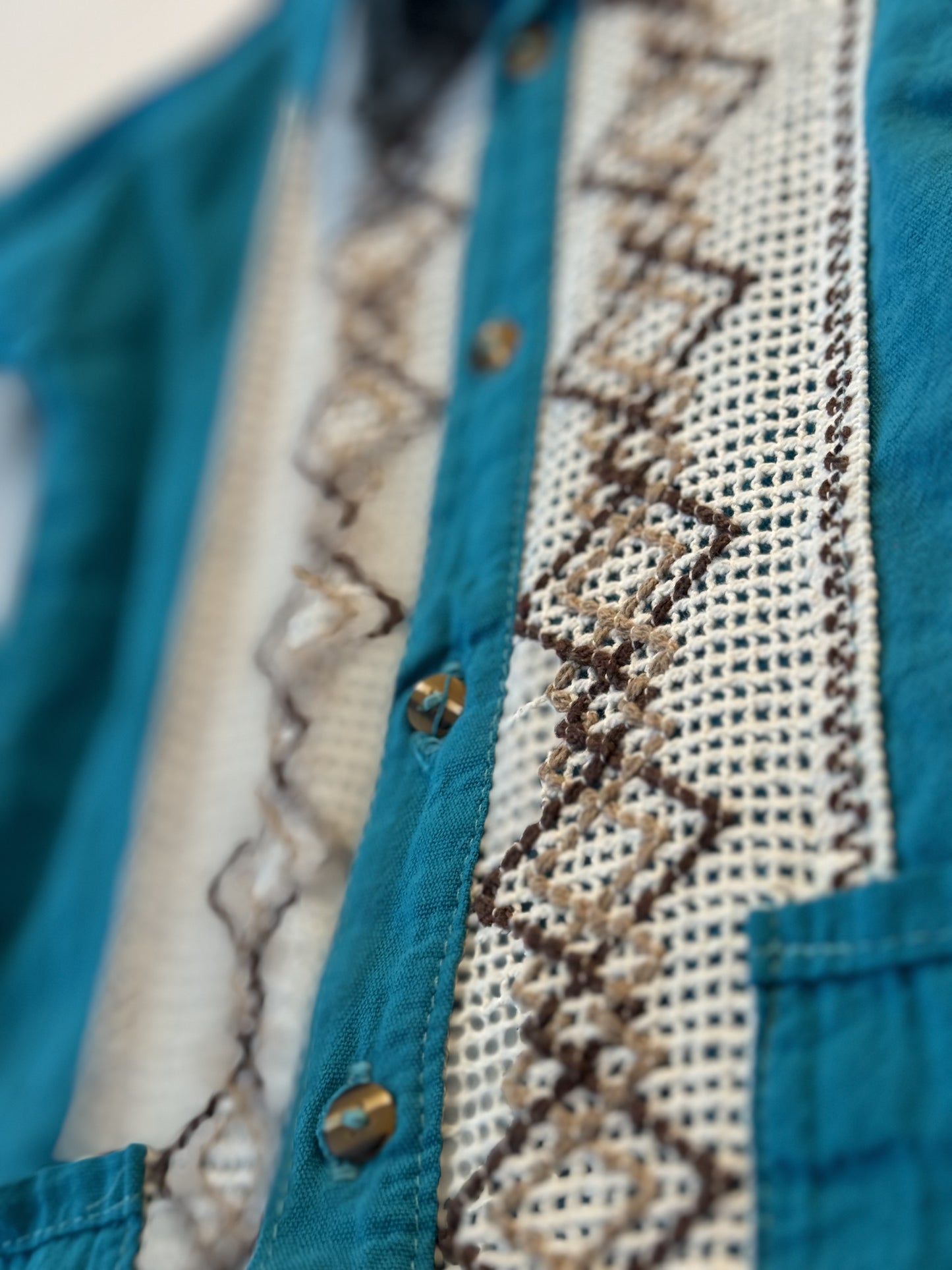 Vintage Teal Guayabera Style Shirt - Size 4 Kids
